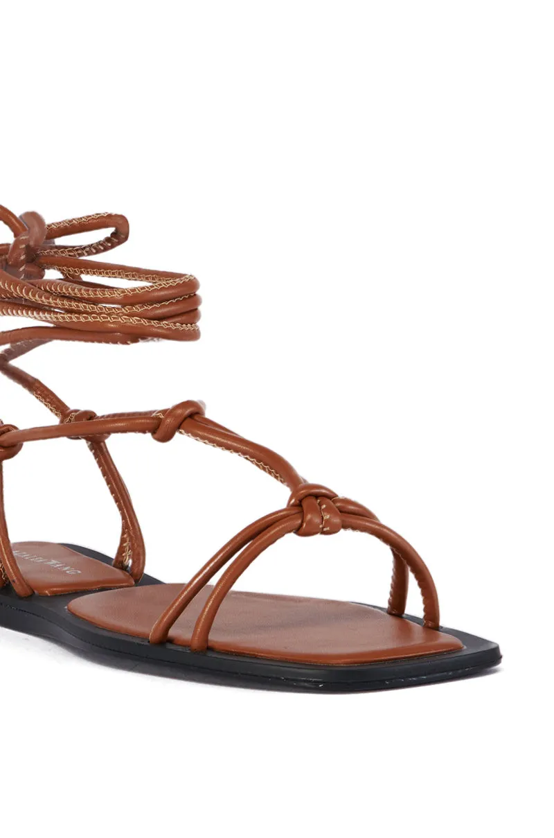AZALEA WANG LEANDRO TAN STRAPPY FLAT SANDAL