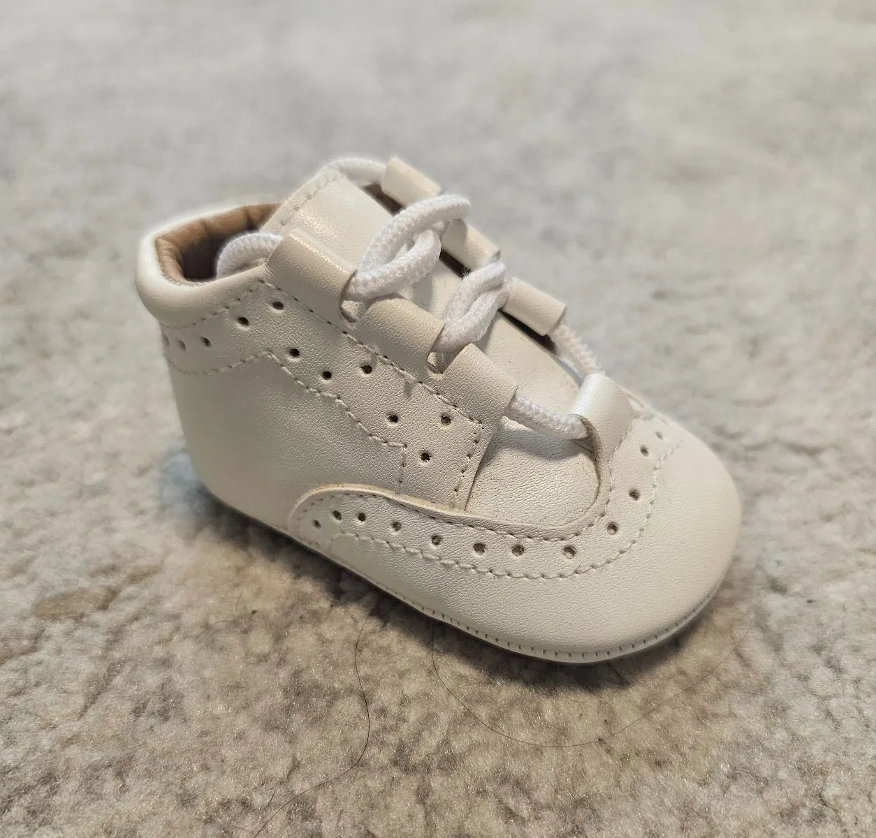 Baby Boys Off White Lace Up Soft Sole Pram Shoes