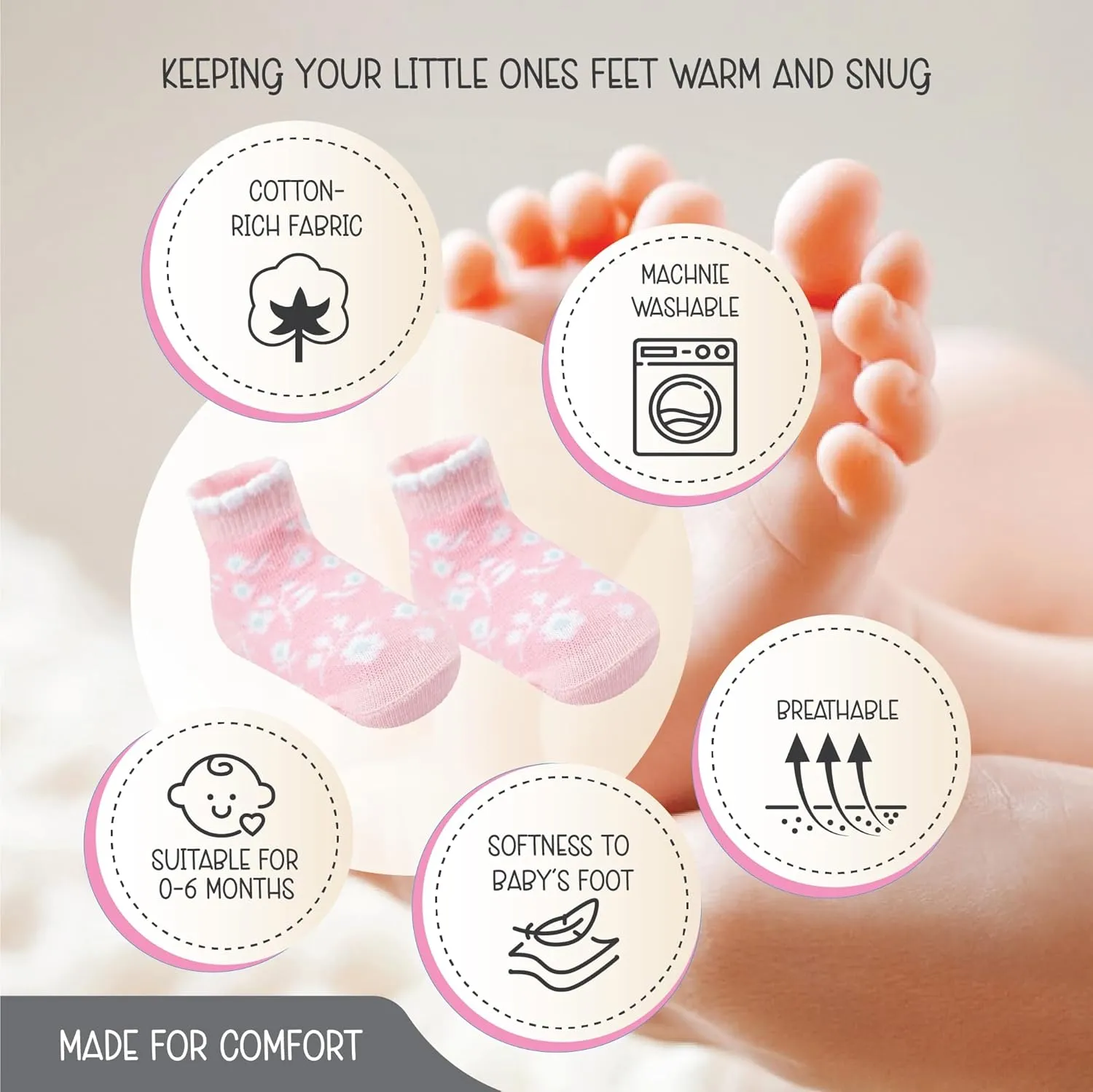 Baby Socks 12 Pairs - Non-Slip Infant Grip for Newborns & Toddlers 0-6 Months, Boys & Girls, Safe for Walking