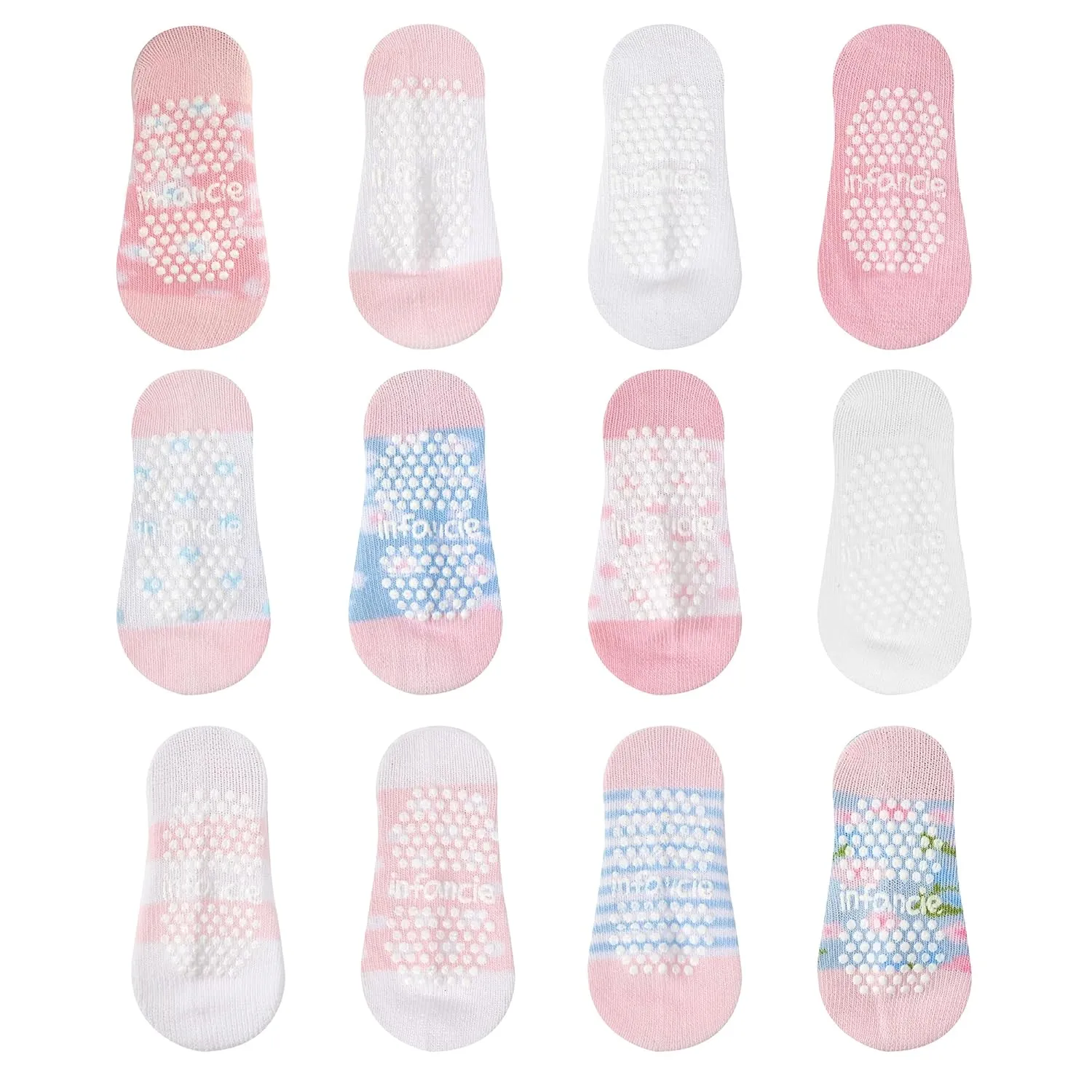 Baby Socks 12 Pairs - Non-Slip Infant Grip for Newborns & Toddlers 0-6 Months, Boys & Girls, Safe for Walking