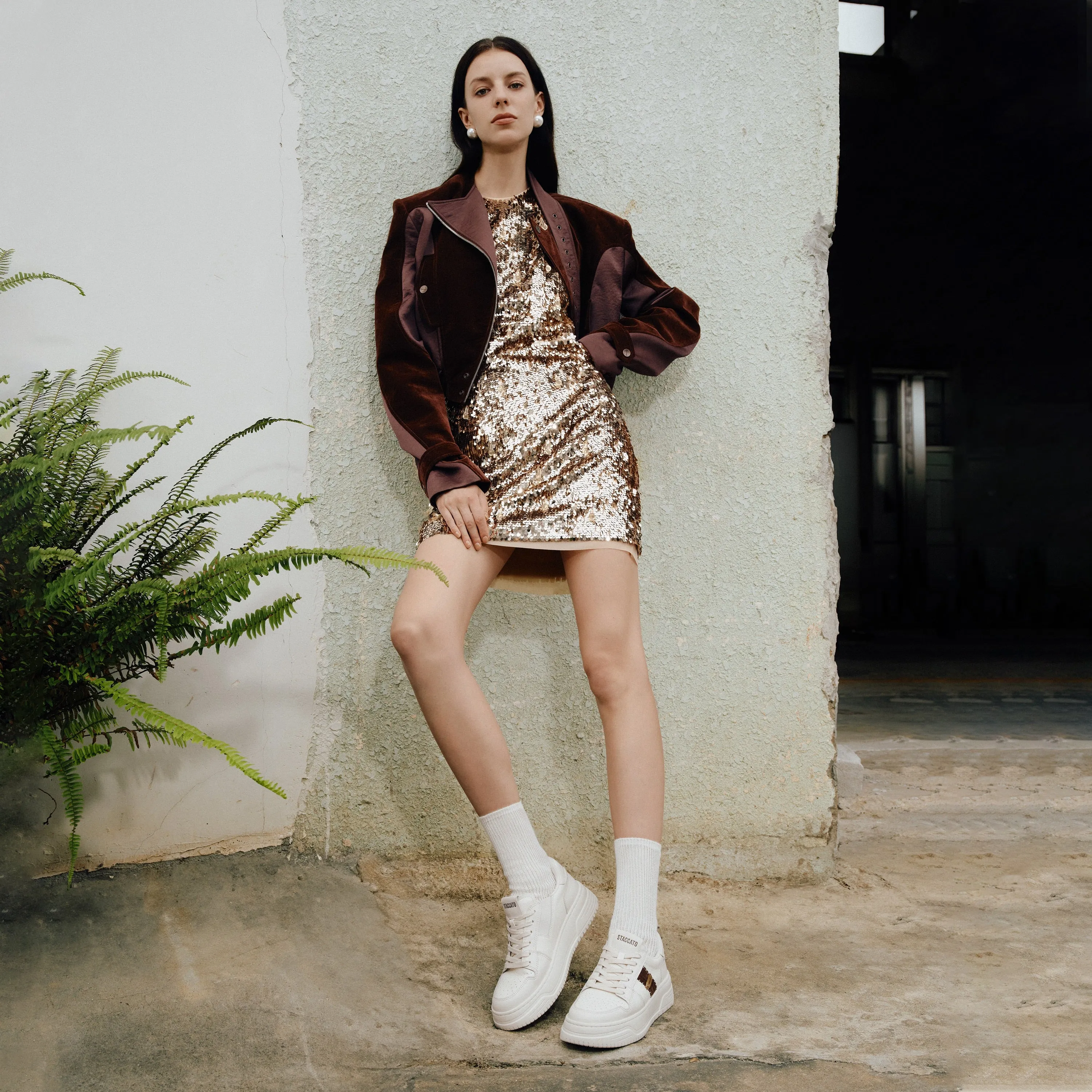 Beige handicraft Embellishment Platform Sneakers