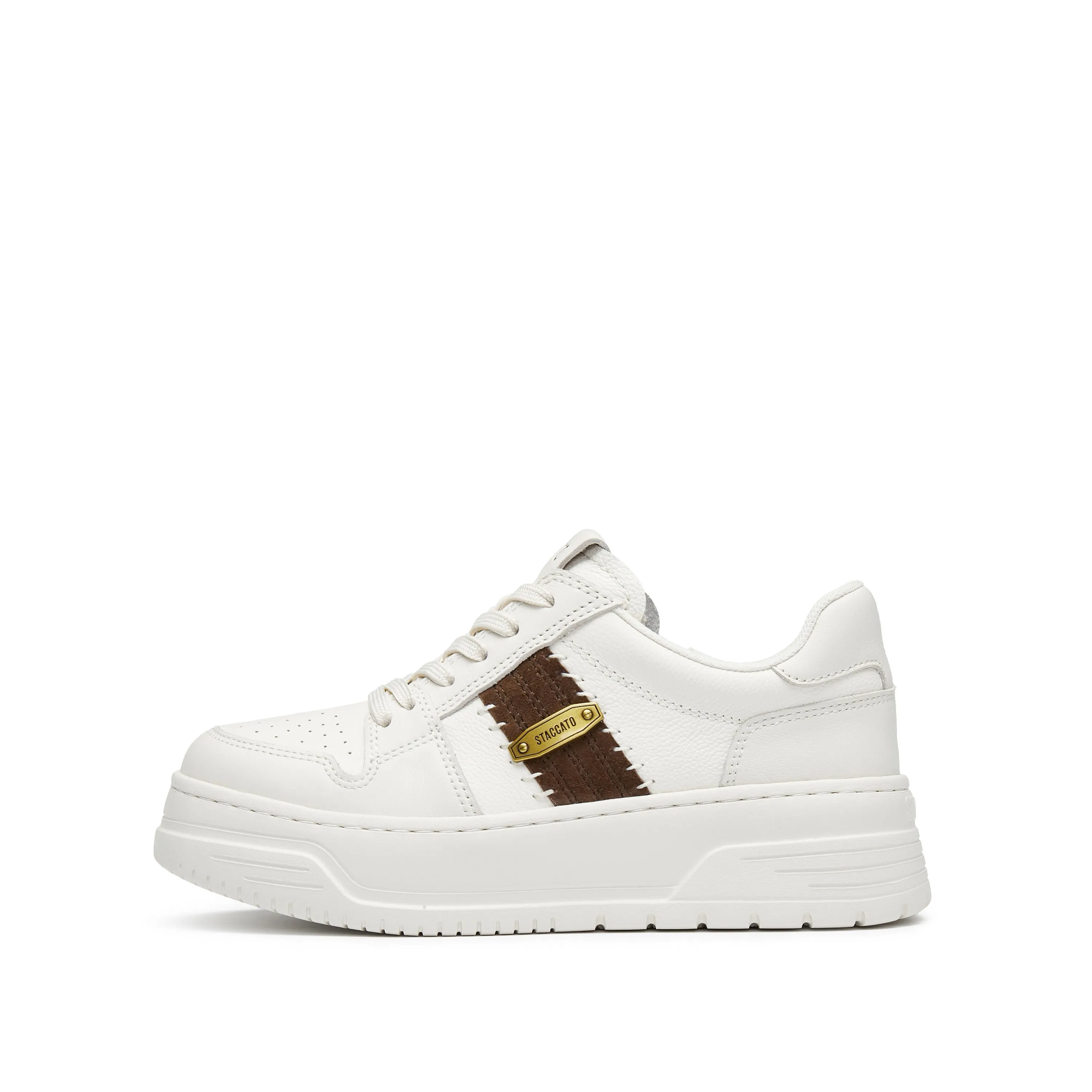 Beige handicraft Embellishment Platform Sneakers