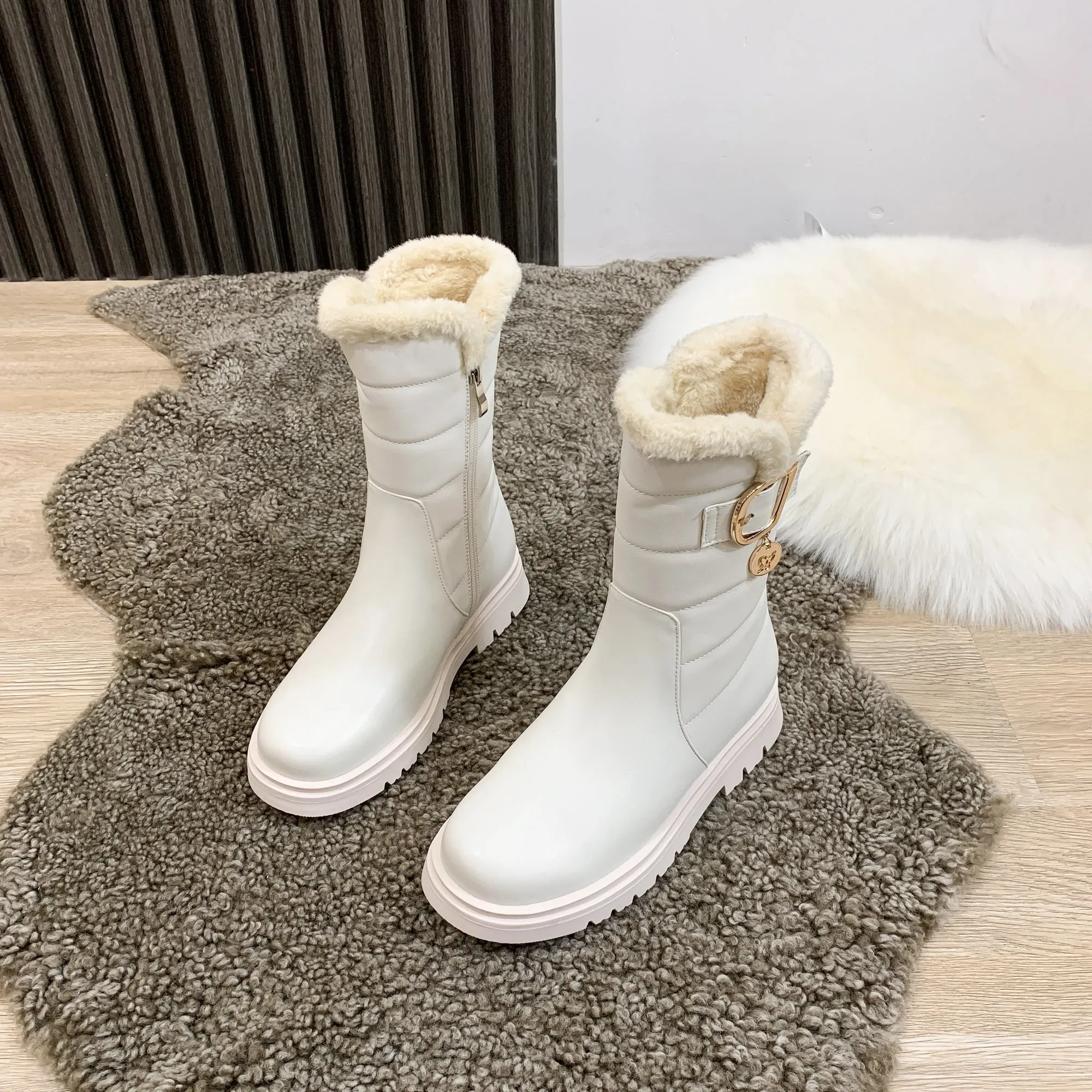 Big Kids Girls Snow Warm Boots Side Zipper Flat Boots