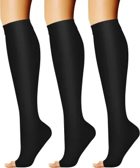 CHARMKING 3 Pairs Open Toe Compression Socks for Women & Men Circulation 15-20 mmHg is Best Support for All Day Wear