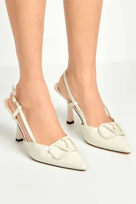 Cia Brooch Detail Slingback Court Shoes in Beige