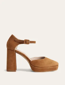 Closed-Toe Heeled Platforms-Ginger Snap Suede
