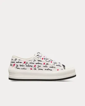 Dioramour Walk'n'Dior Platform White Cotton with Embroidered Black and Red Je Vous Adore Motif Low Top Sneakers