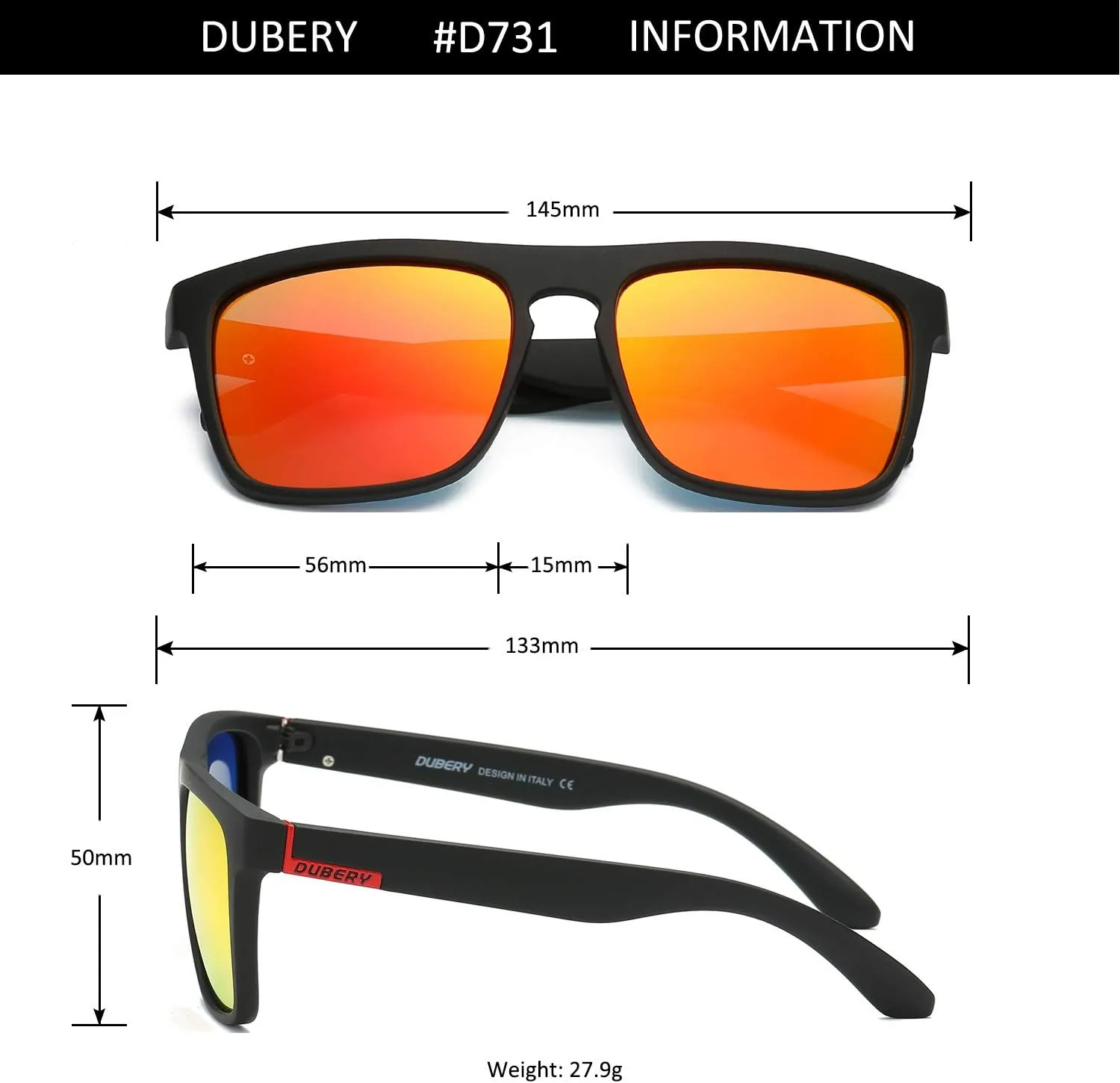 DUBERY Classic Polarized Sunglasses for Men Women Retro 100% UV Protection Driving Sun Glasses D731