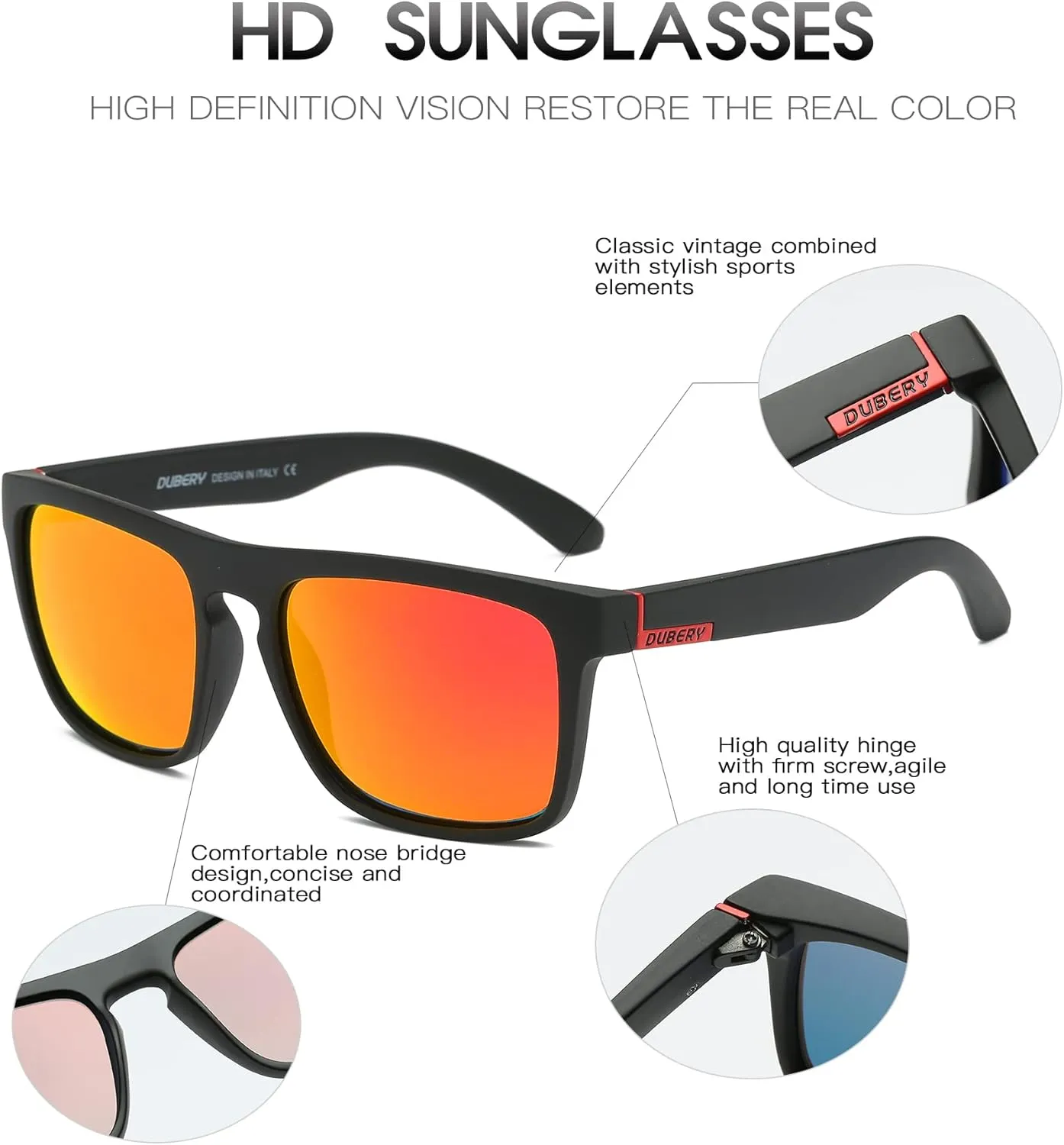 DUBERY Classic Polarized Sunglasses for Men Women Retro 100% UV Protection Driving Sun Glasses D731