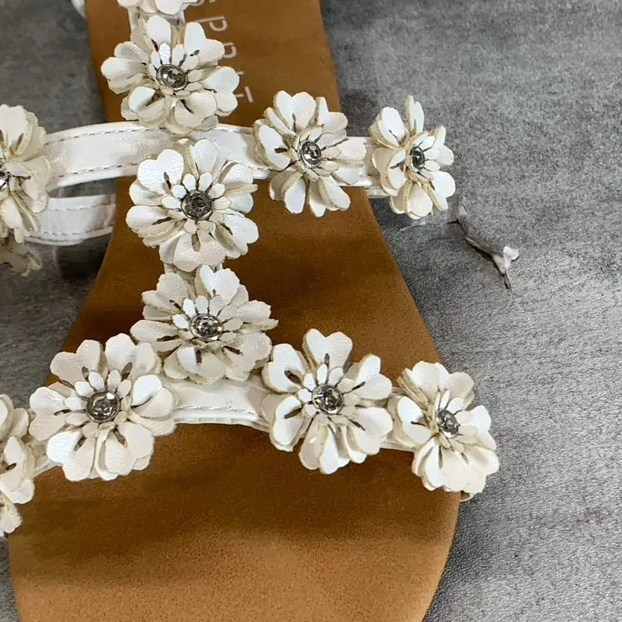ESPRIT Girl's White Darcy-G Floral Strappy Back-Zip Flat Sandals SZ 3