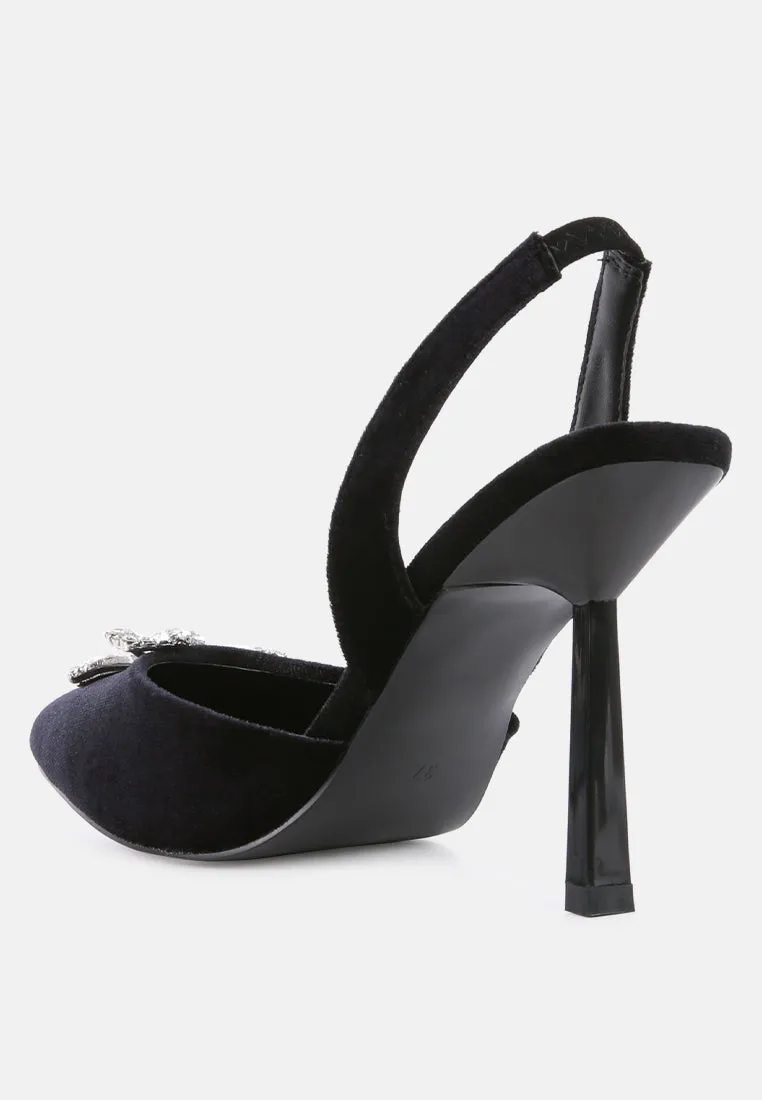 firebird velvet diamante detail heeled slingback mules