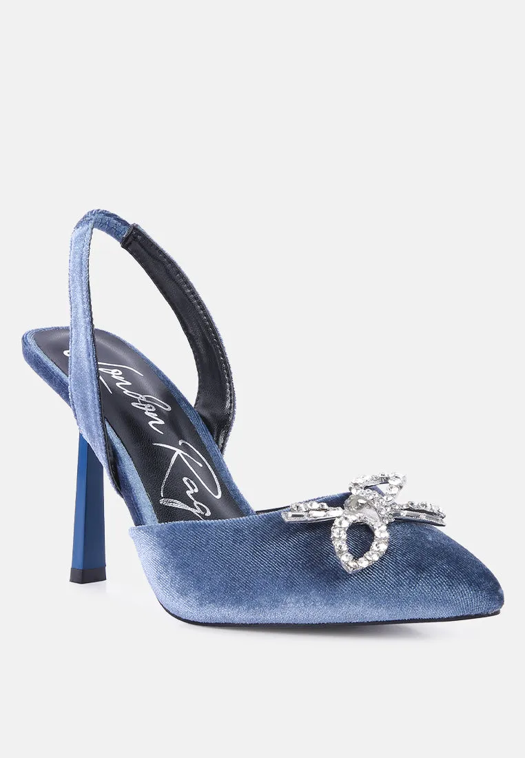 firebird velvet diamante detail heeled slingback mules