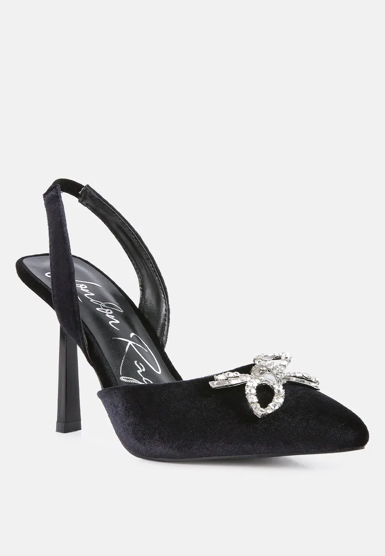 firebird velvet diamante detail heeled slingback mules