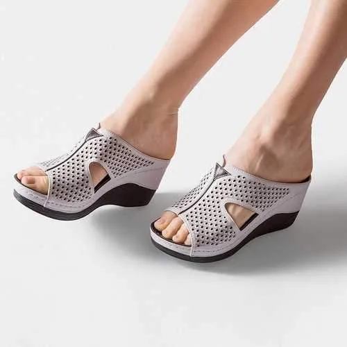 Hollow Out Slip On Platform Slippers