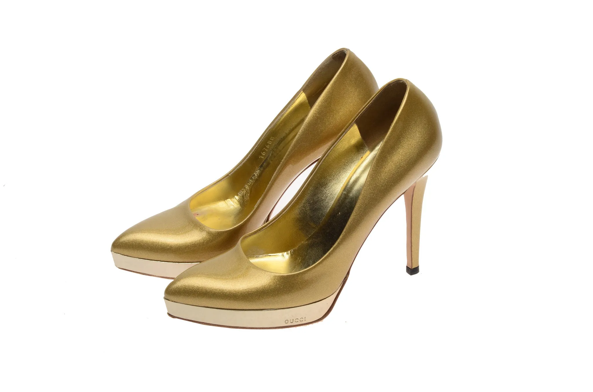 Iconic Gucci - Gold Sparkly Pointed Toe Pumps - US 8