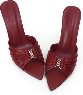 iiimmu 3.5 IN Stiletto Mules High Heels with Pointed Peep Toe Heeled Sandals Faux Leather