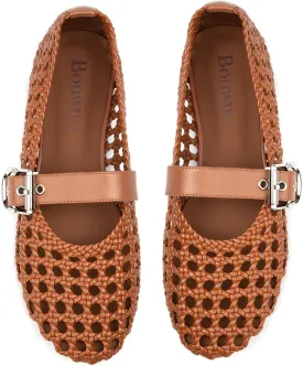 Mesh Mary Jane Flats for Women Hand Woven Flats Slip on Leather Round Toe Comfy Buckle Strap Dressy Beach Ballerina Sandals