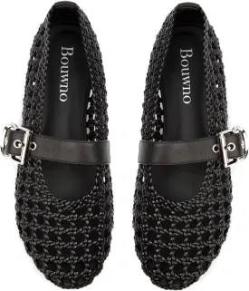 Mesh Mary Jane Flats for Women Hand Woven Flats Slip on Leather Round Toe Comfy Buckle Strap Dressy Beach Ballerina Sandals