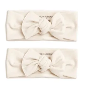 MON CHOU Adjustable Baby Headbands - Set of 2 Organic Cotton Headbands for Baby Girls - Ultra Soft, 100% Pima Cotton Infant Hair Bows (Ivory)