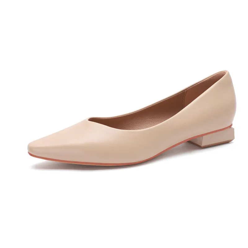 Nude Block Heels Closed Toe Chunky Heel Pumps Women's Flat Shoes Spring Autumn