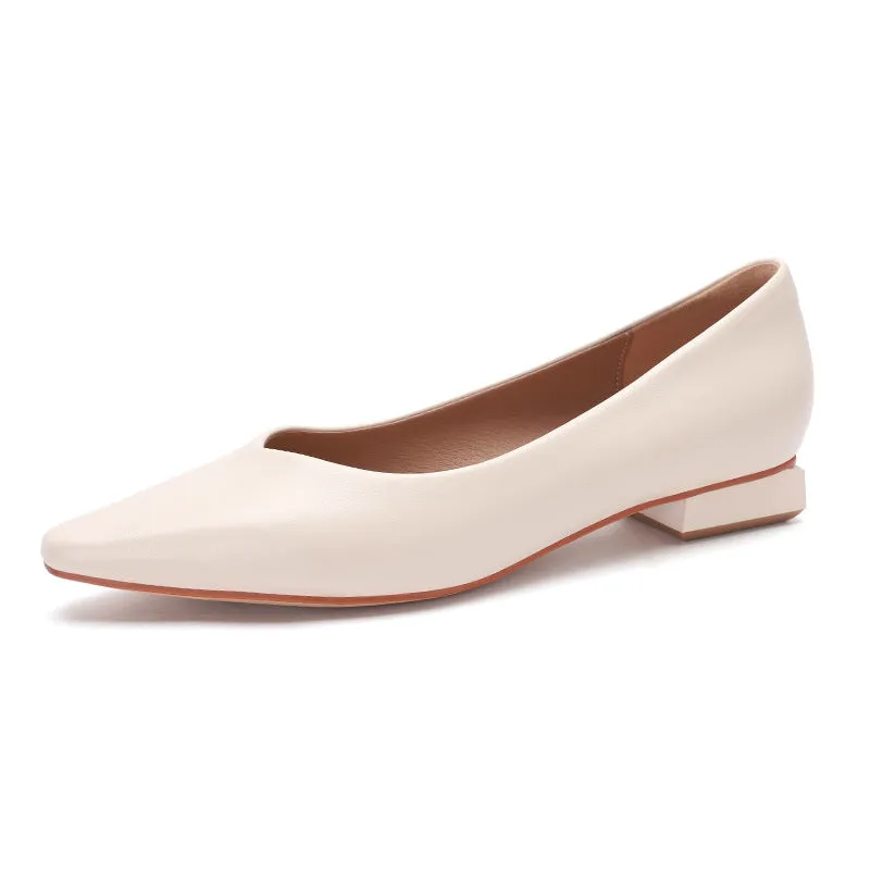 Nude Block Heels Closed Toe Chunky Heel Pumps Women's Flat Shoes Spring Autumn