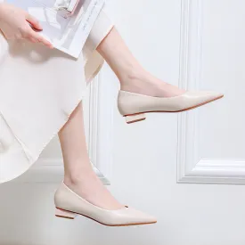 Nude Block Heels Closed Toe Chunky Heel Pumps Women's Flat Shoes Spring Autumn