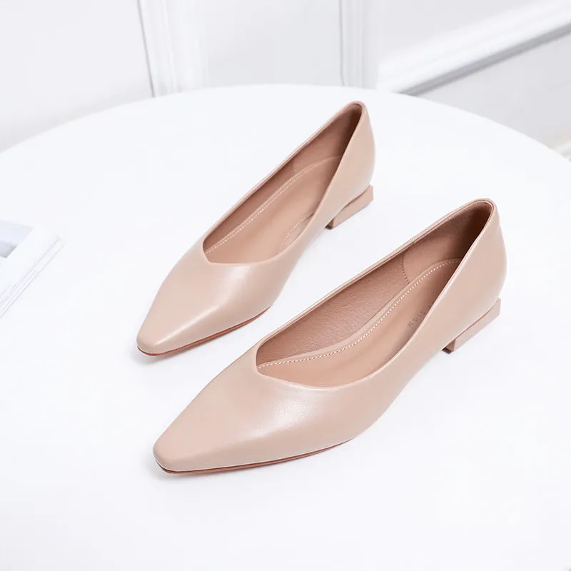 Nude Block Heels Closed Toe Chunky Heel Pumps Women's Flat Shoes Spring Autumn