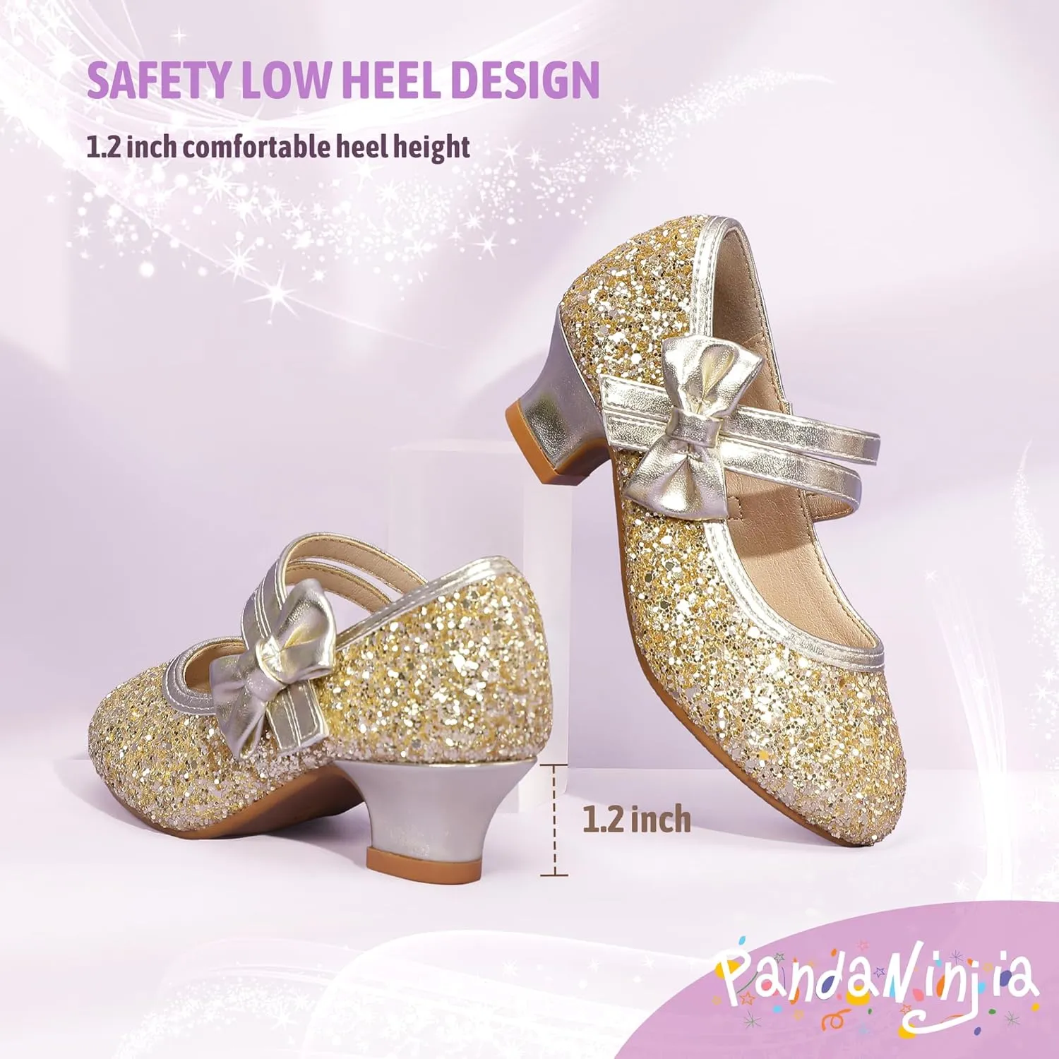 PANDANINJIA Girls Dress Shoes Kids Toddler Heels Pumps Flower Girl Mary Jane School Wedding Party Princess Shoes