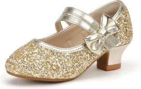 PANDANINJIA Girls Dress Shoes Kids Toddler Heels Pumps Flower Girl Mary Jane School Wedding Party Princess Shoes