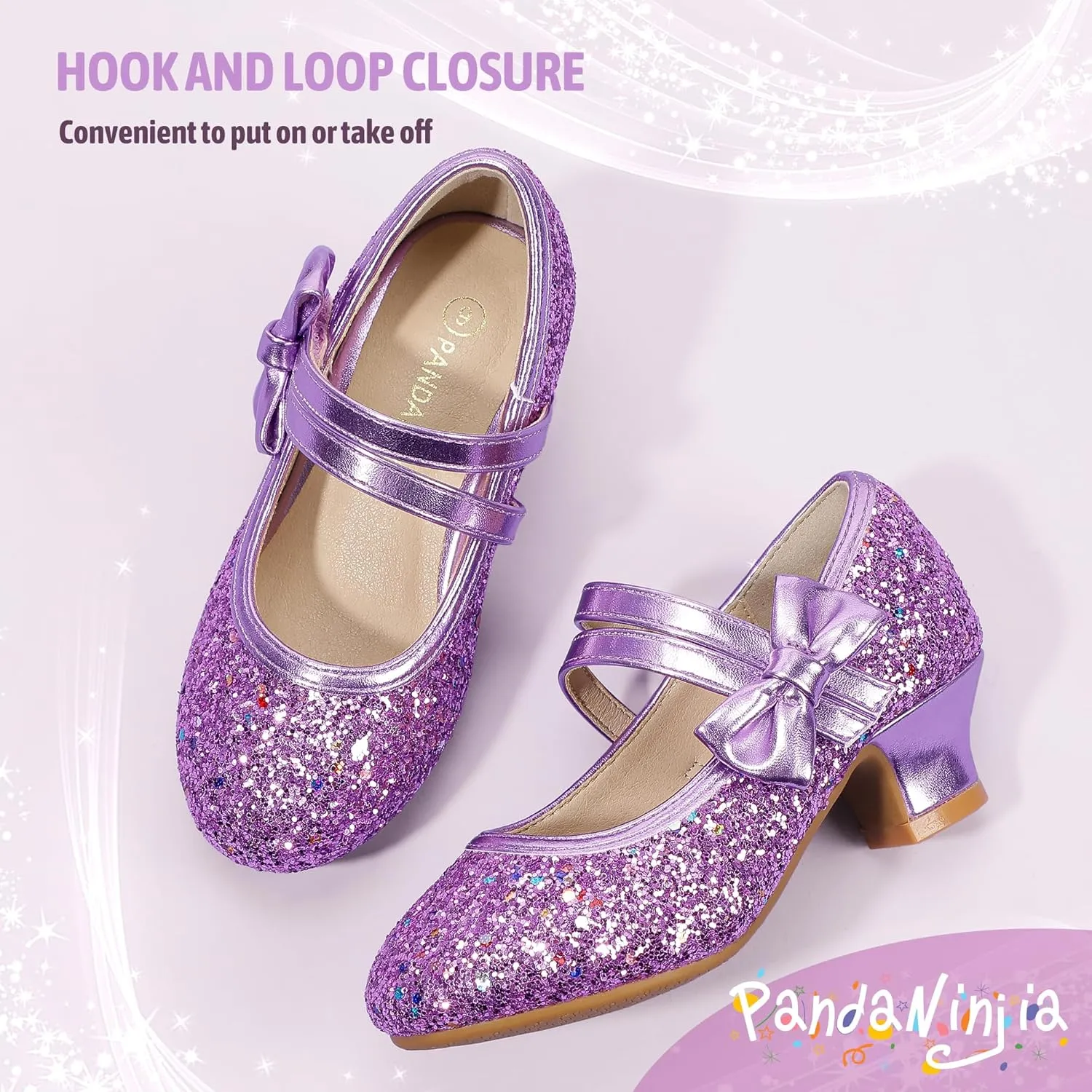 PANDANINJIA Girls Dress Shoes Kids Toddler Heels Pumps Flower Girl Mary Jane School Wedding Party Princess Shoes