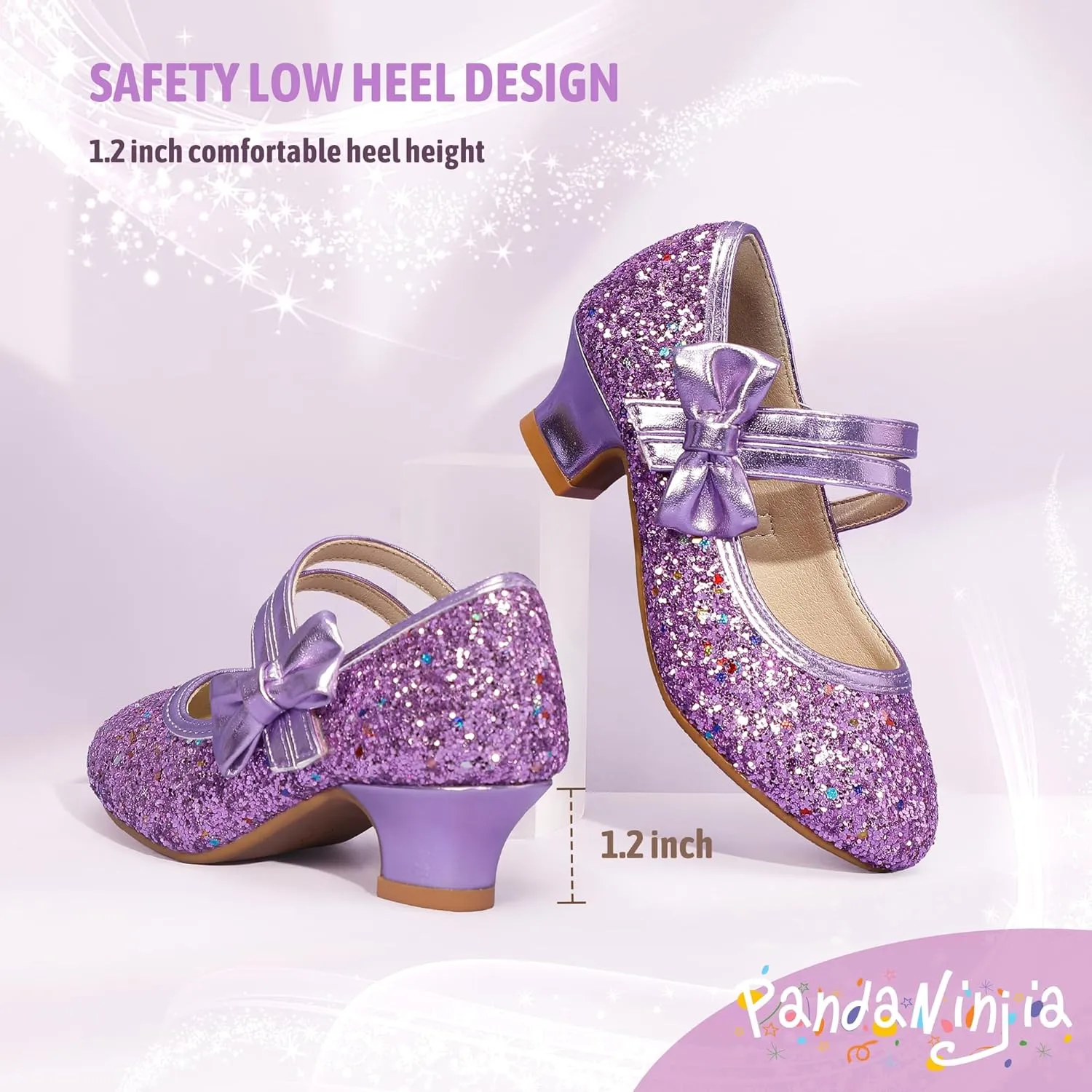 PANDANINJIA Girls Dress Shoes Kids Toddler Heels Pumps Flower Girl Mary Jane School Wedding Party Princess Shoes