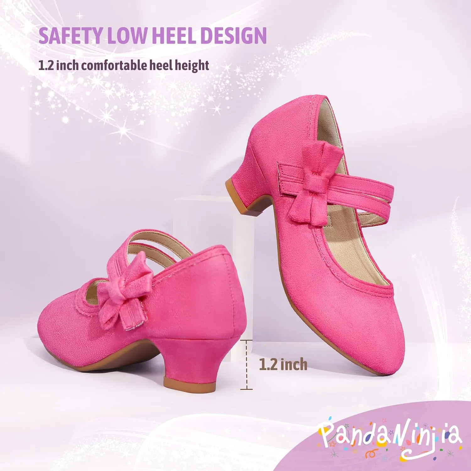 PANDANINJIA Girls Dress Shoes Kids Toddler Heels Pumps Flower Girl Mary Jane School Wedding Party Princess Shoes