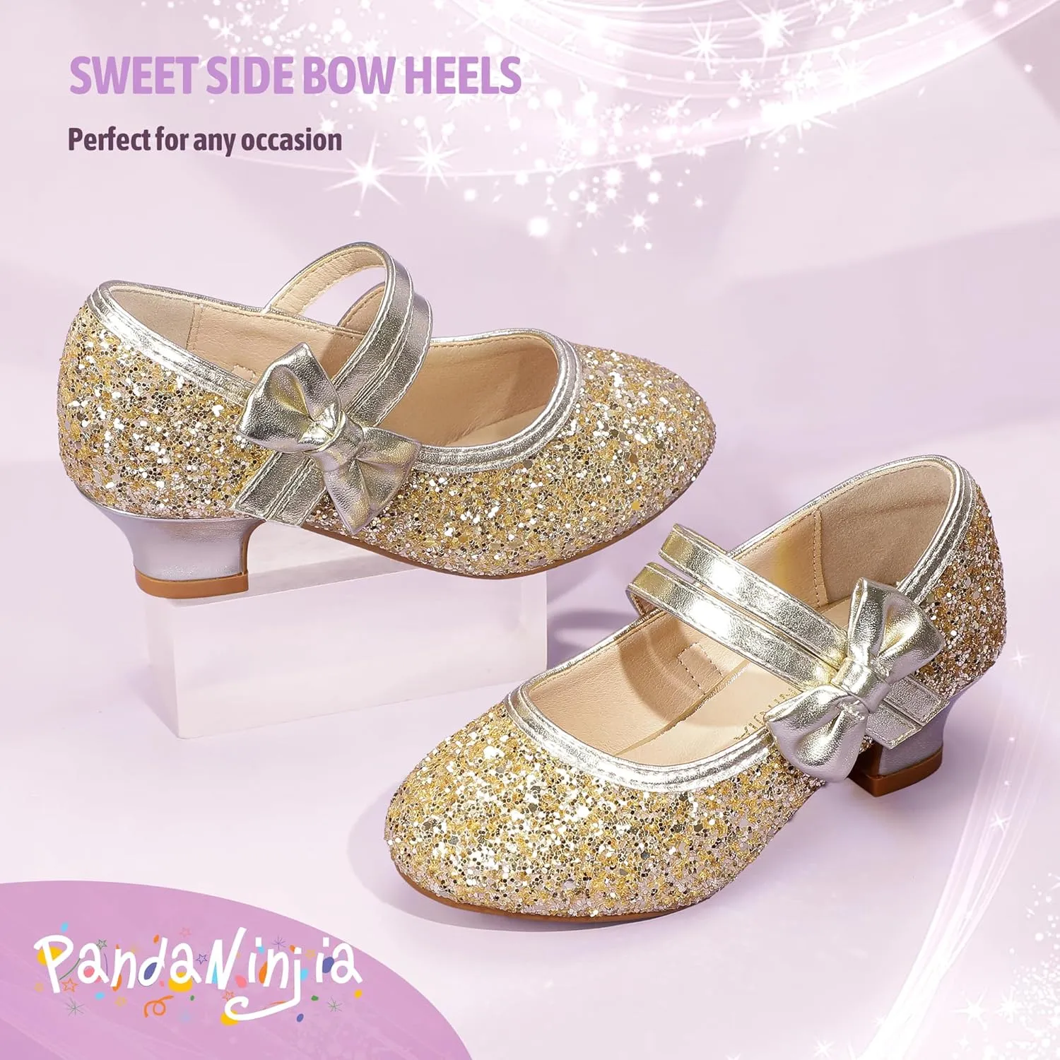 PANDANINJIA Girls Dress Shoes Kids Toddler Heels Pumps Flower Girl Mary Jane School Wedding Party Princess Shoes