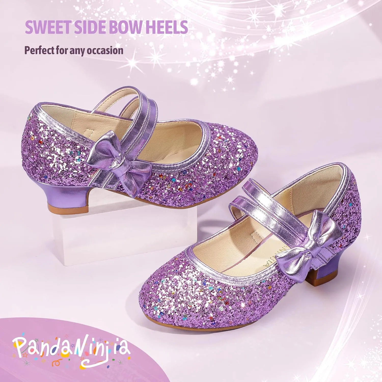 PANDANINJIA Girls Dress Shoes Kids Toddler Heels Pumps Flower Girl Mary Jane School Wedding Party Princess Shoes