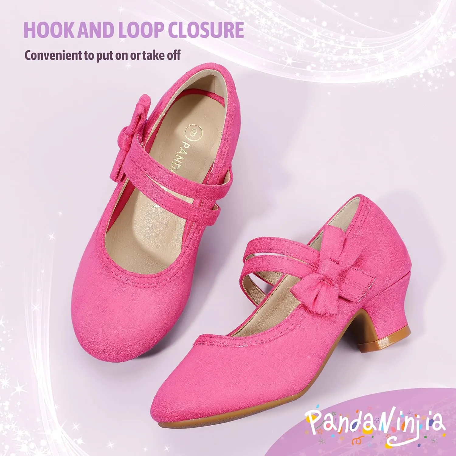 PANDANINJIA Girls Dress Shoes Kids Toddler Heels Pumps Flower Girl Mary Jane School Wedding Party Princess Shoes