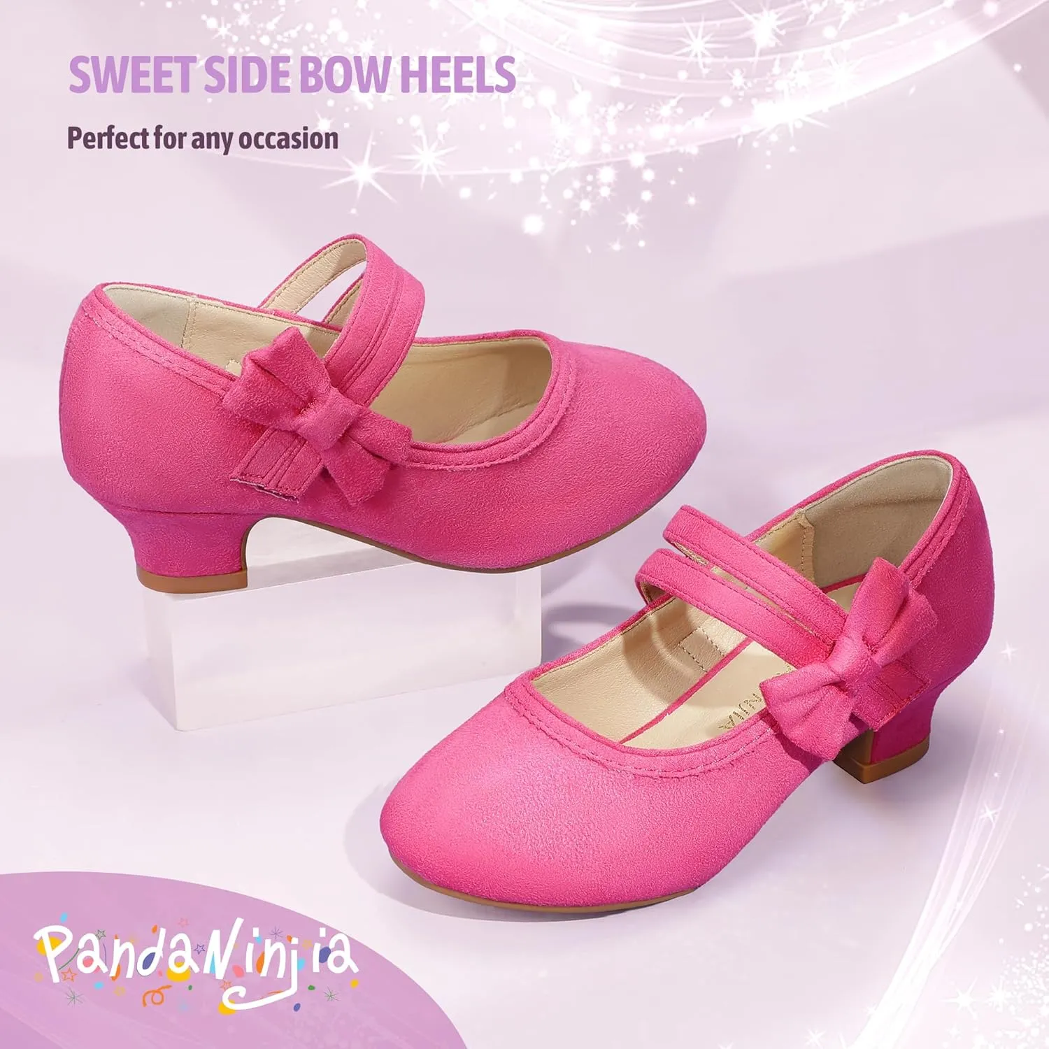 PANDANINJIA Girls Dress Shoes Kids Toddler Heels Pumps Flower Girl Mary Jane School Wedding Party Princess Shoes