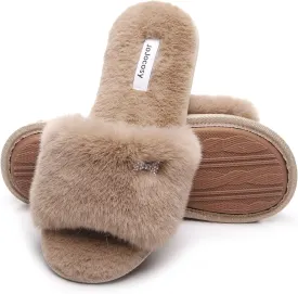 Rabbit Model Ladys Comfortable Fuzzy Memory Foam Scuff Womens Fashion Plush Peep-Toe Relaxing Indoor Slippers