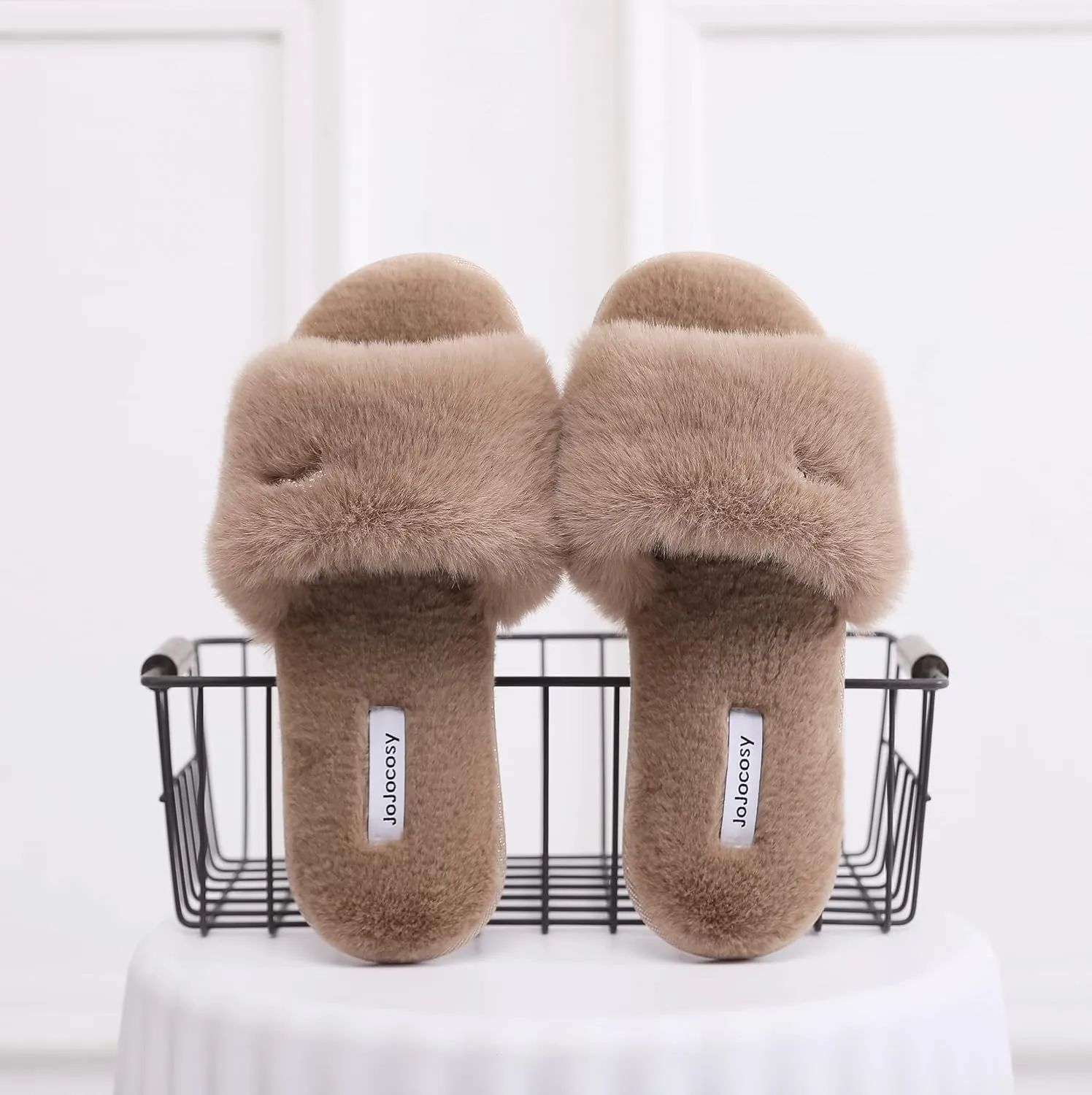 Rabbit Model Ladys Comfortable Fuzzy Memory Foam Scuff Womens Fashion Plush Peep-Toe Relaxing Indoor Slippers