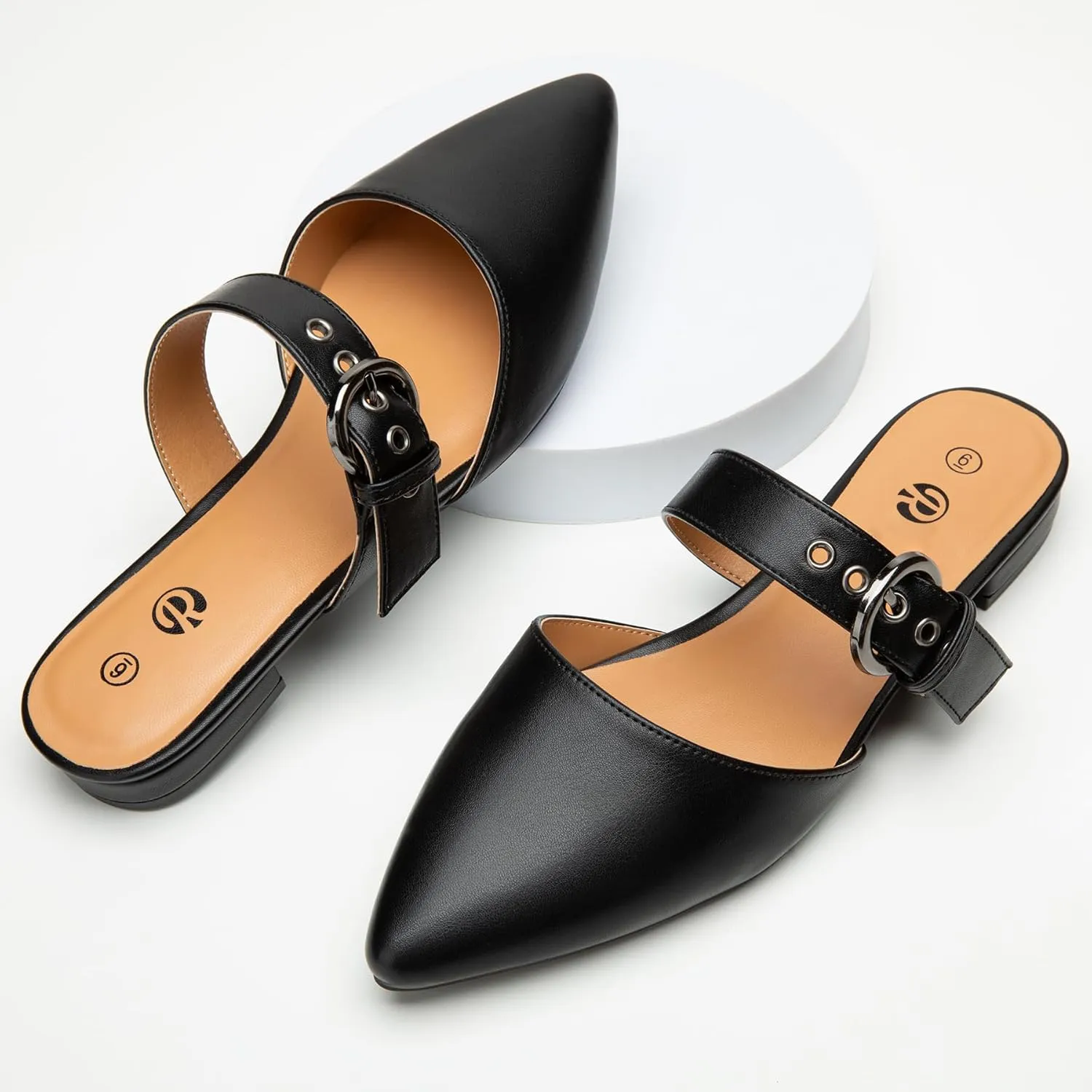 Rekayla Mules for Women Adjustable Strap Pointed Toe Backless Loafer Shoes