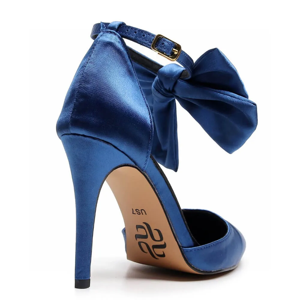 Sharlie - Navy Satin - Rubber Sole