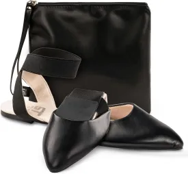 Silky Toes Foldable Flats for Women Dress Ankle Strap Shoes with Purse