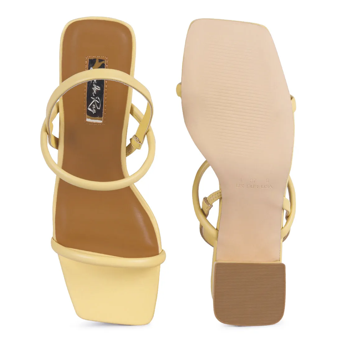 Square Toe Block Heeled Sandal in Yellow