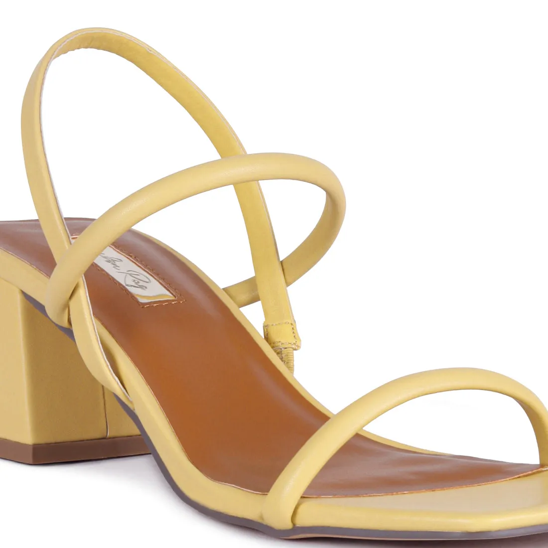 Square Toe Block Heeled Sandal in Yellow