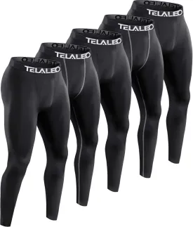 TELALEO 5 Pack Men's Compression Pants for Workout, Running, Basketball - Sports Baselayer Leggings