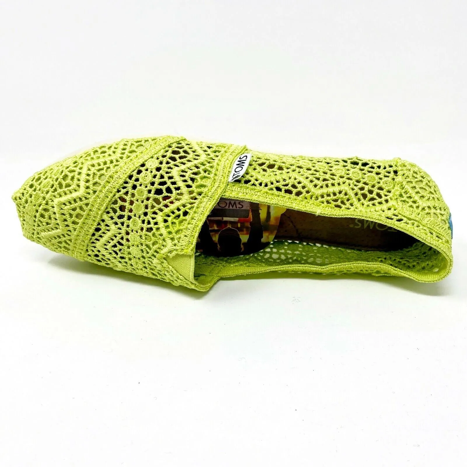 Toms Classics Neon Lime Crochet Womens Slip On Casual Canvas Flat Shoes