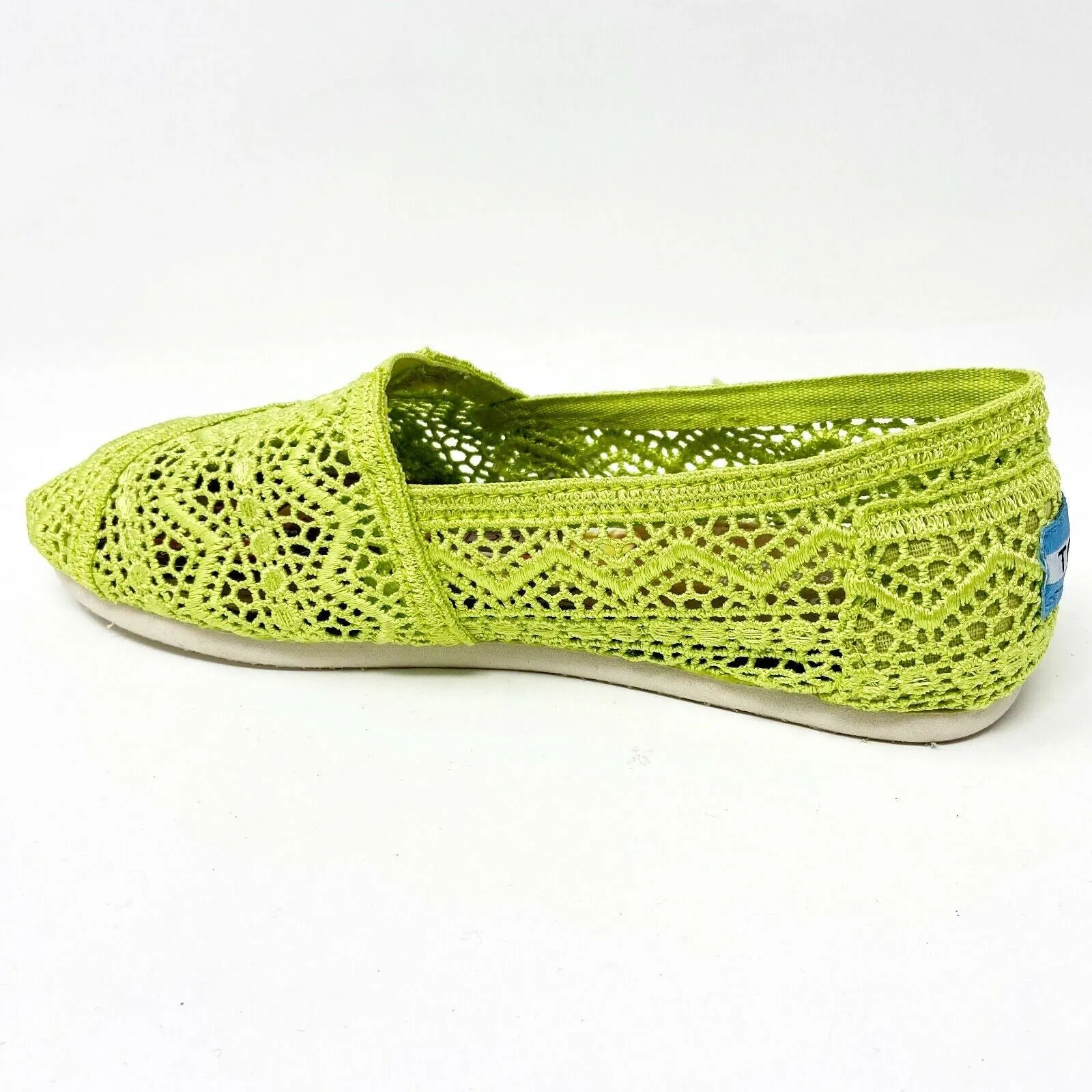 Toms Classics Neon Lime Crochet Womens Slip On Casual Canvas Flat Shoes