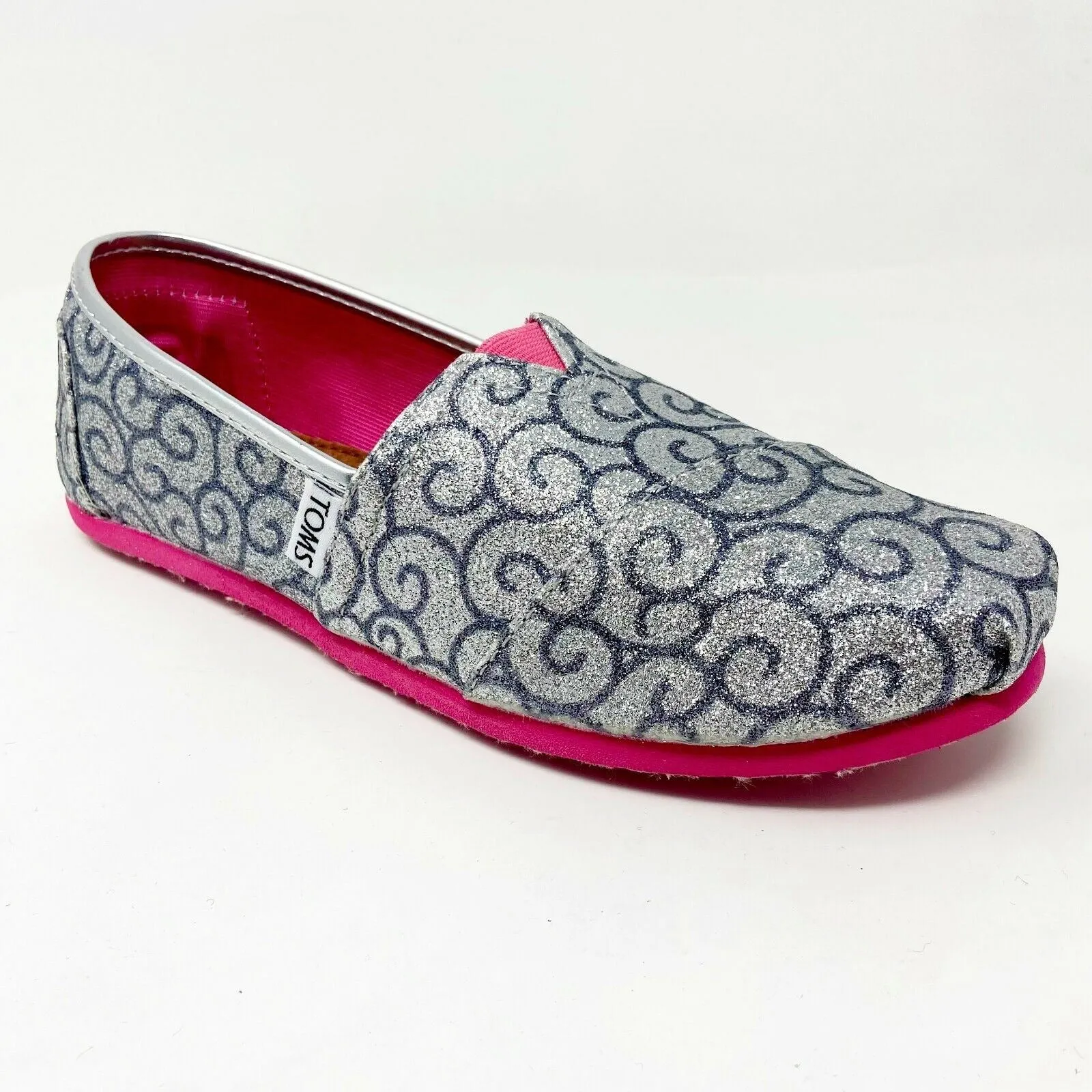 Toms Classics Silver Swirl Pattern Youth  Slip On Casual Canvas Flat Shoes