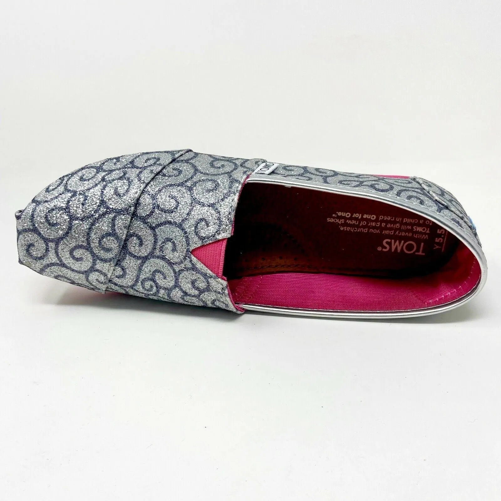 Toms Classics Silver Swirl Pattern Youth  Slip On Casual Canvas Flat Shoes