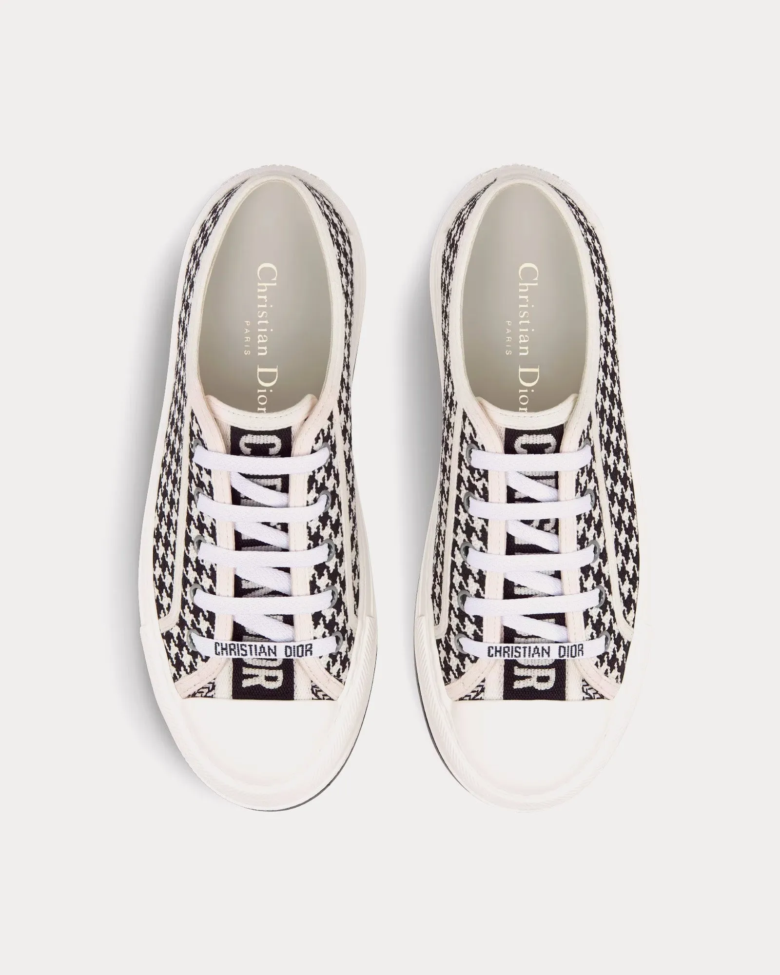 Walk'n'Dior Platform Black and White Micro-Houndstooth Embroidered Cotton Low Top Sneakers