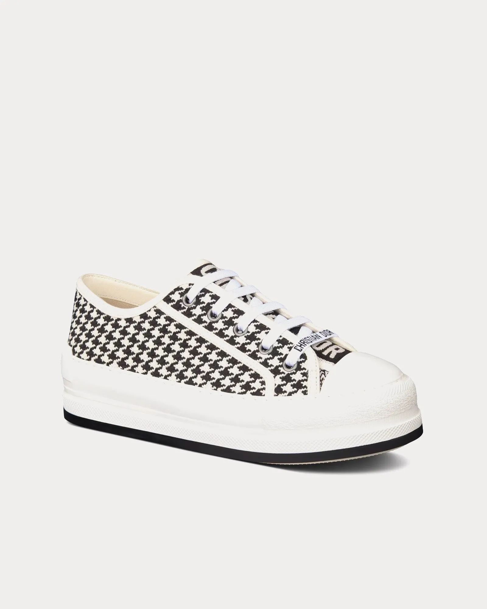Walk'n'Dior Platform Black and White Micro-Houndstooth Embroidered Cotton Low Top Sneakers